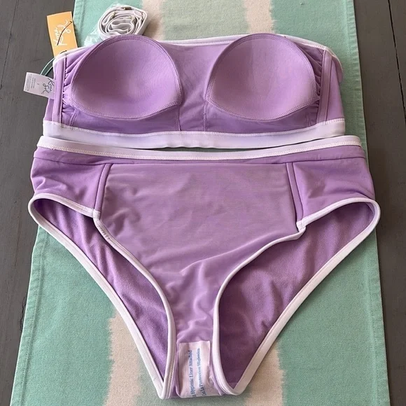 Kona Sol Purple Terry Cloth Bandeau Bikini Set High Waist 14W - Picture 5 of 12